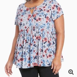 Torrid Gray Foral Baby Doll Top